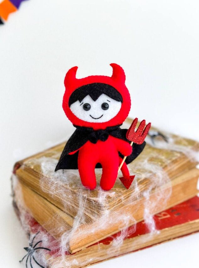 Felt Red Devil Toy – Handmade Halloween Ornament for Kids & Decor - WoollyFox